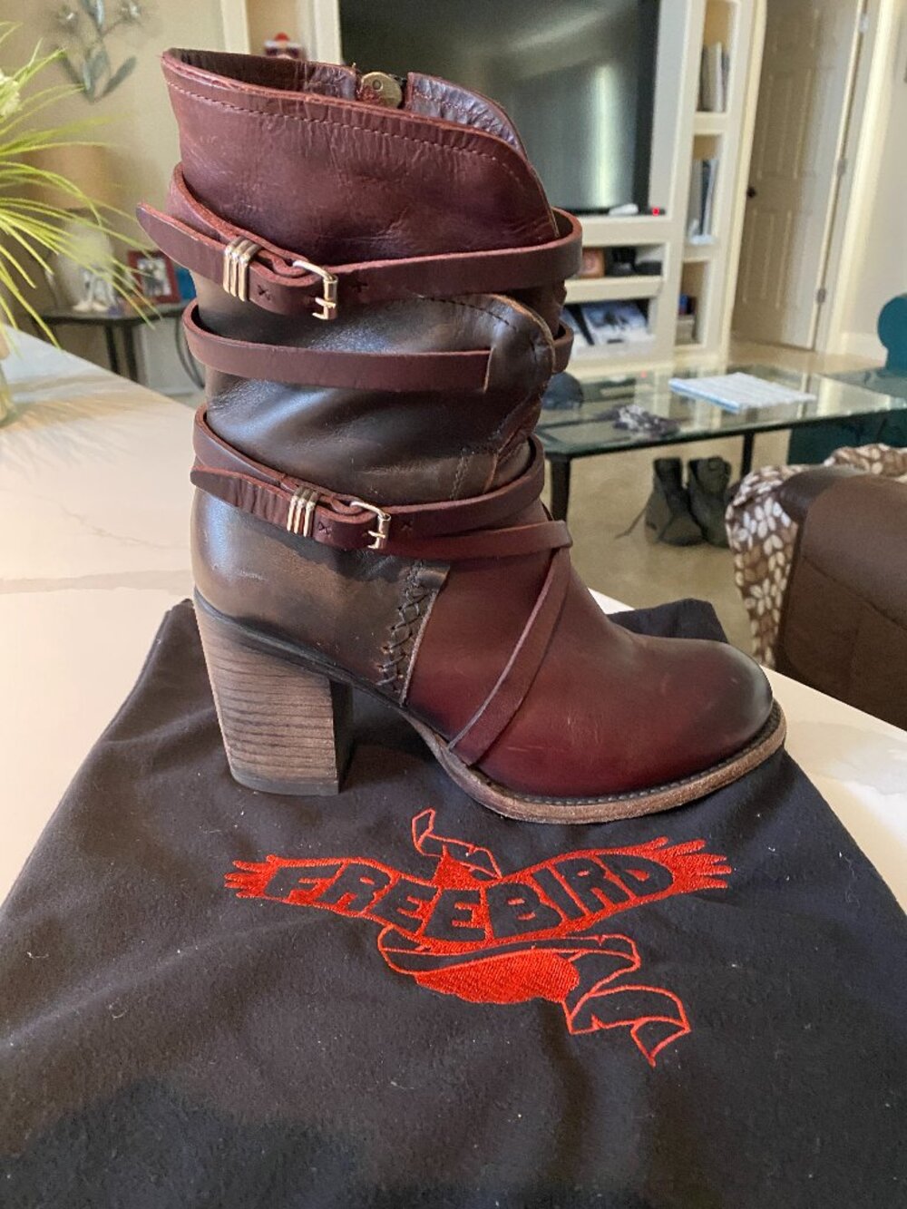 Freebird by Steven Women’s Sz 8 Baker Belted Leather Boots Zip Cognac Biker Moto